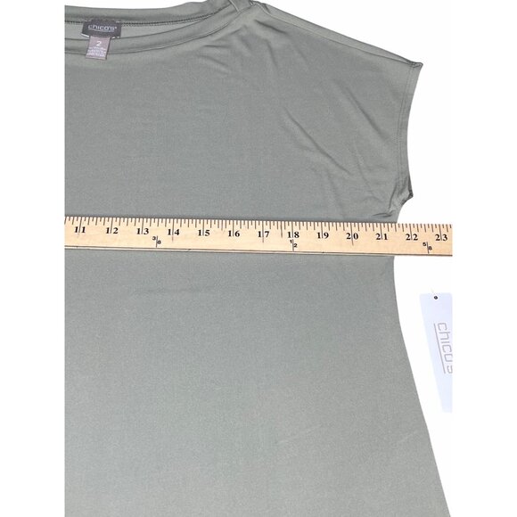 Chicos Womens Sage Green Short Sleeve Top Size 2 - Picture 11 of 11